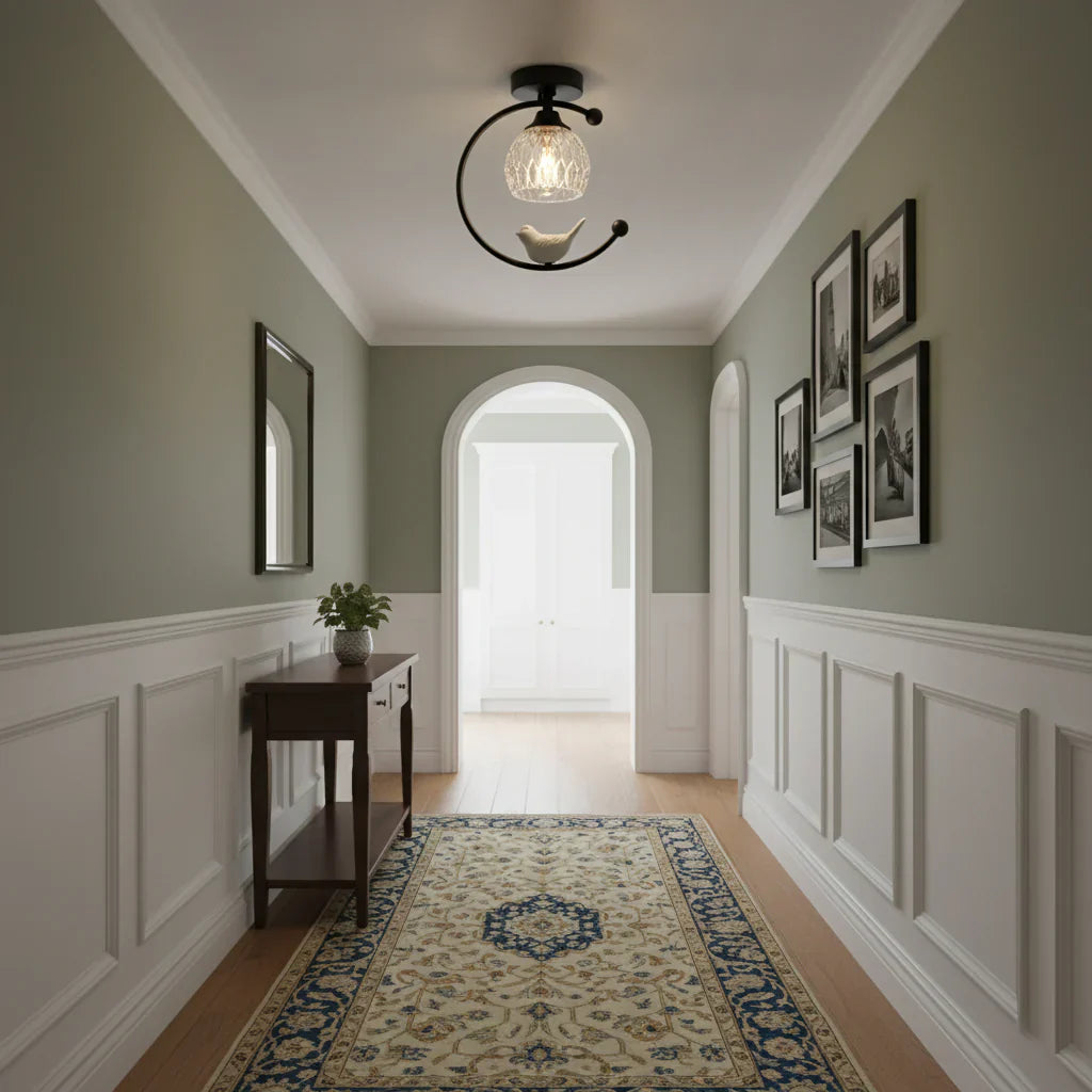 Modern Brass Ceiling Light with Ceramic Bird Accent | Narvyn