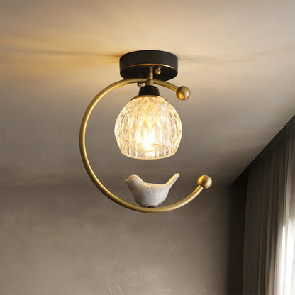 Modern Brass Ceiling Light with Ceramic Bird Accent | Narvyn