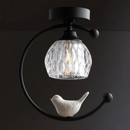 Modern Brass Ceiling Light with Ceramic Bird Accent | Narvyn
