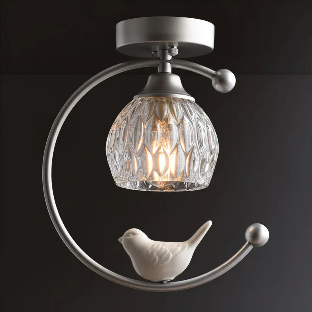 Modern Brass Ceiling Light with Ceramic Bird Accent | Narvyn