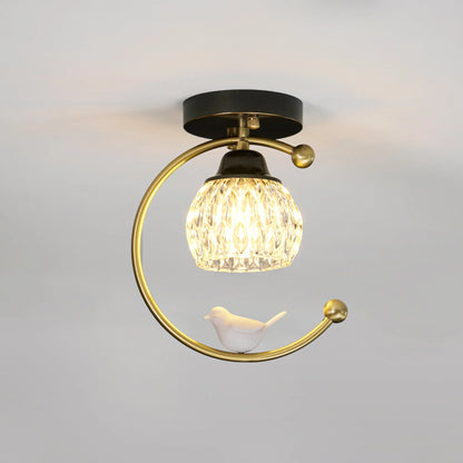 Modern Brass Ceiling Light with Ceramic Bird Accent | Narvyn
