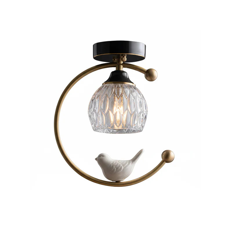 Modern Brass Ceiling Light with Ceramic Bird Accent | Narvyn