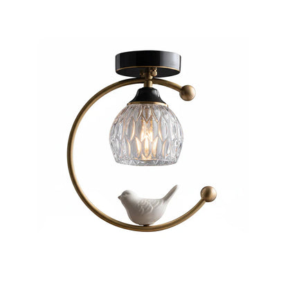 Modern Brass Ceiling Light with Ceramic Bird Accent | Narvyn