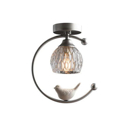 Modern Brass Ceiling Light with Ceramic Bird Accent | Narvyn
