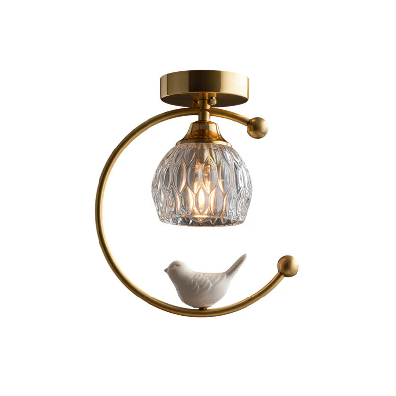 Modern Brass Ceiling Light with Ceramic Bird Accent | Narvyn