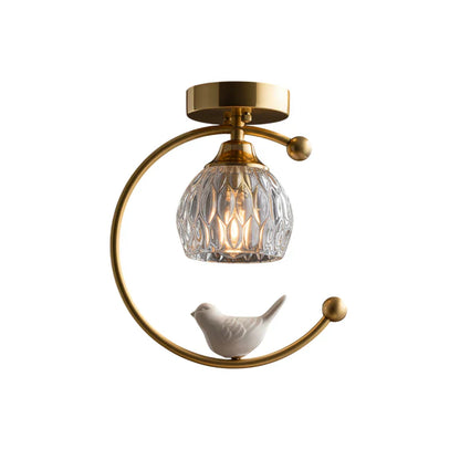 Modern Brass Ceiling Light with Ceramic Bird Accent | Narvyn