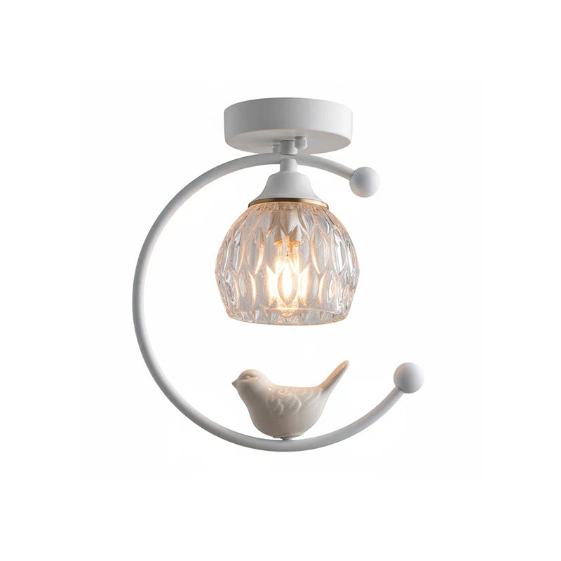 Modern Brass Ceiling Light with Ceramic Bird Accent | Narvyn