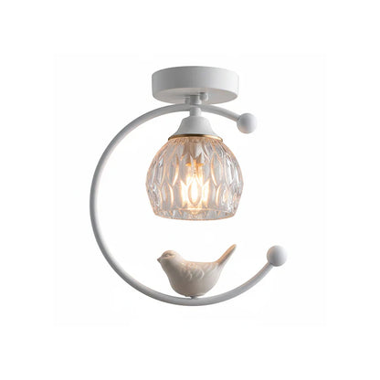 Modern Brass Ceiling Light with Ceramic Bird Accent | Narvyn