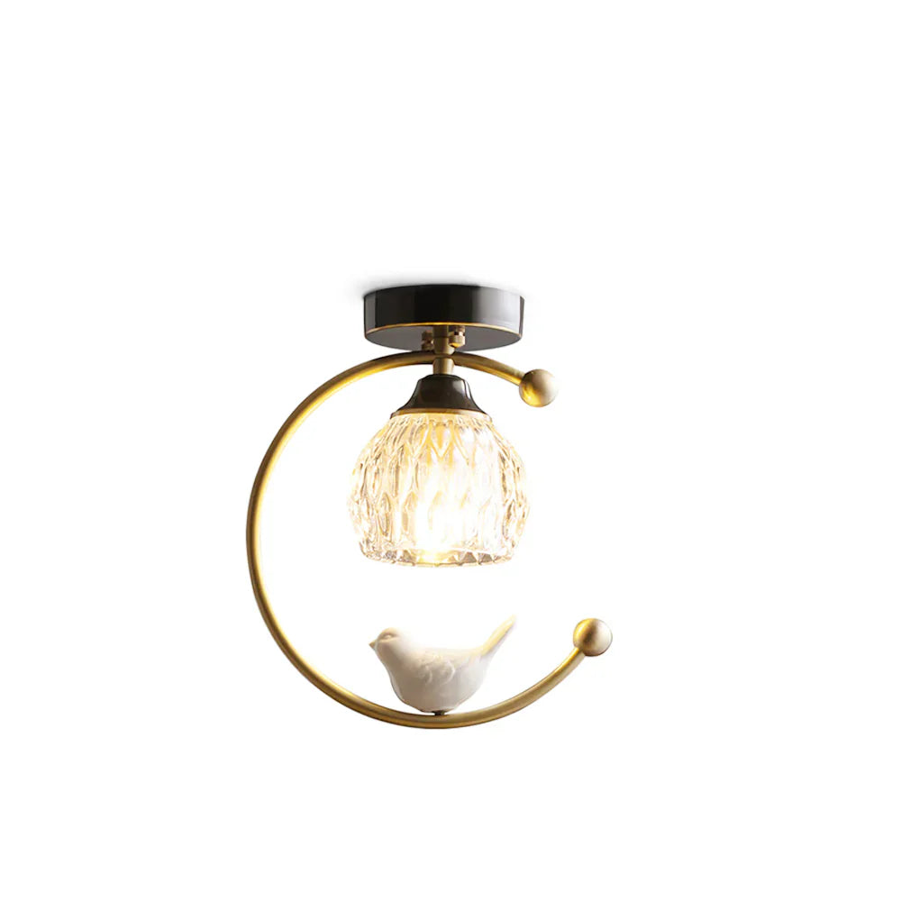 Modern Brass Ceiling Light with Ceramic Bird Accent | Narvyn
