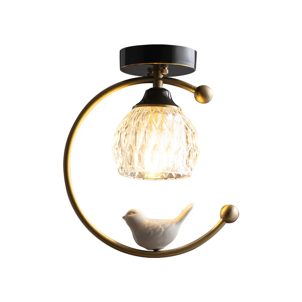 Modern Brass Ceiling Light with Ceramic Bird Accent | Narvyn