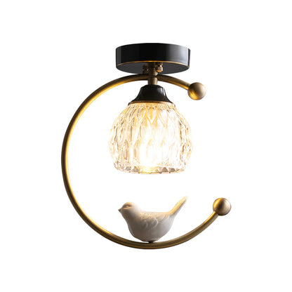 Modern Brass Ceiling Light with Ceramic Bird Accent | Narvyn
