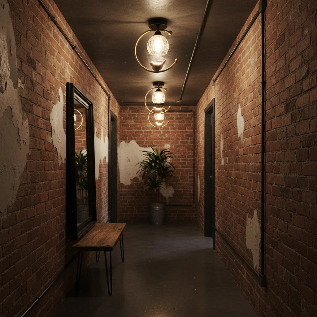 Modern Brass Ceiling Light with Ceramic Bird Accent | Narvyn