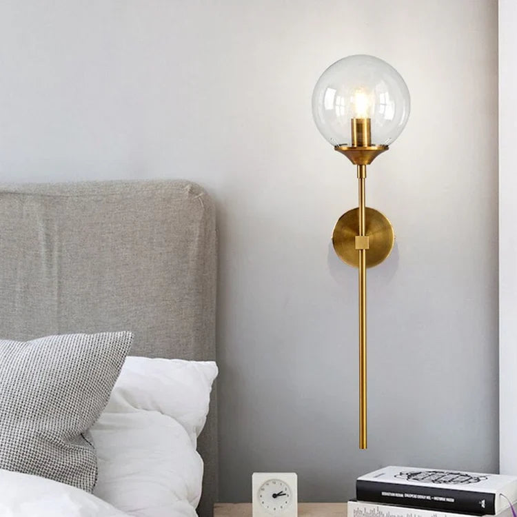 Modern Brass Glass Globe Interior Wall Light Fixture | Lumorin