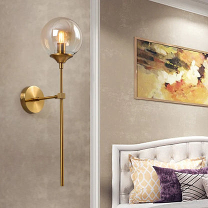 Modern Brass Glass Globe Interior Wall Light Fixture | Lumorin
