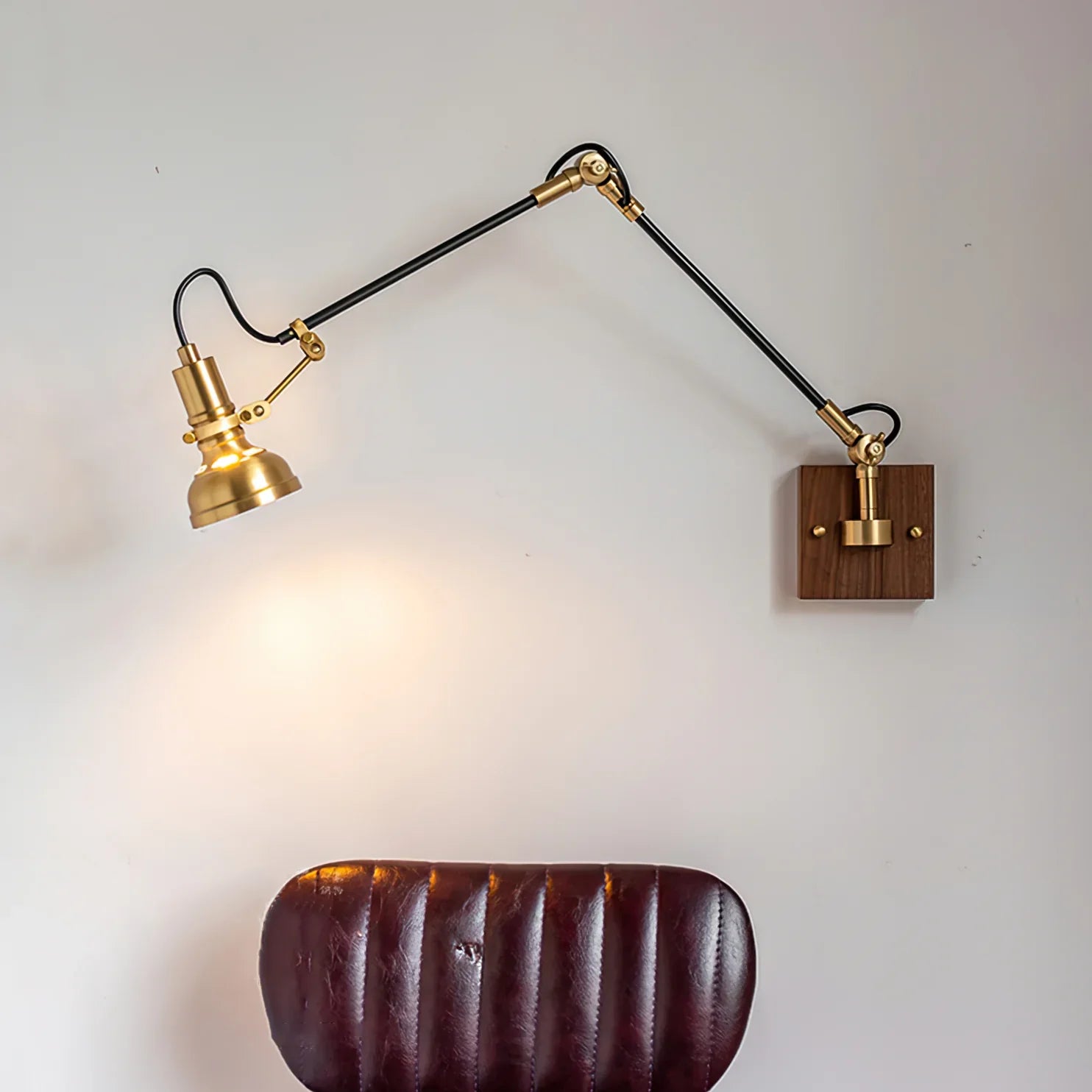 Modern Brass Wood Swing Arm Interior Wall Light | Sconcea