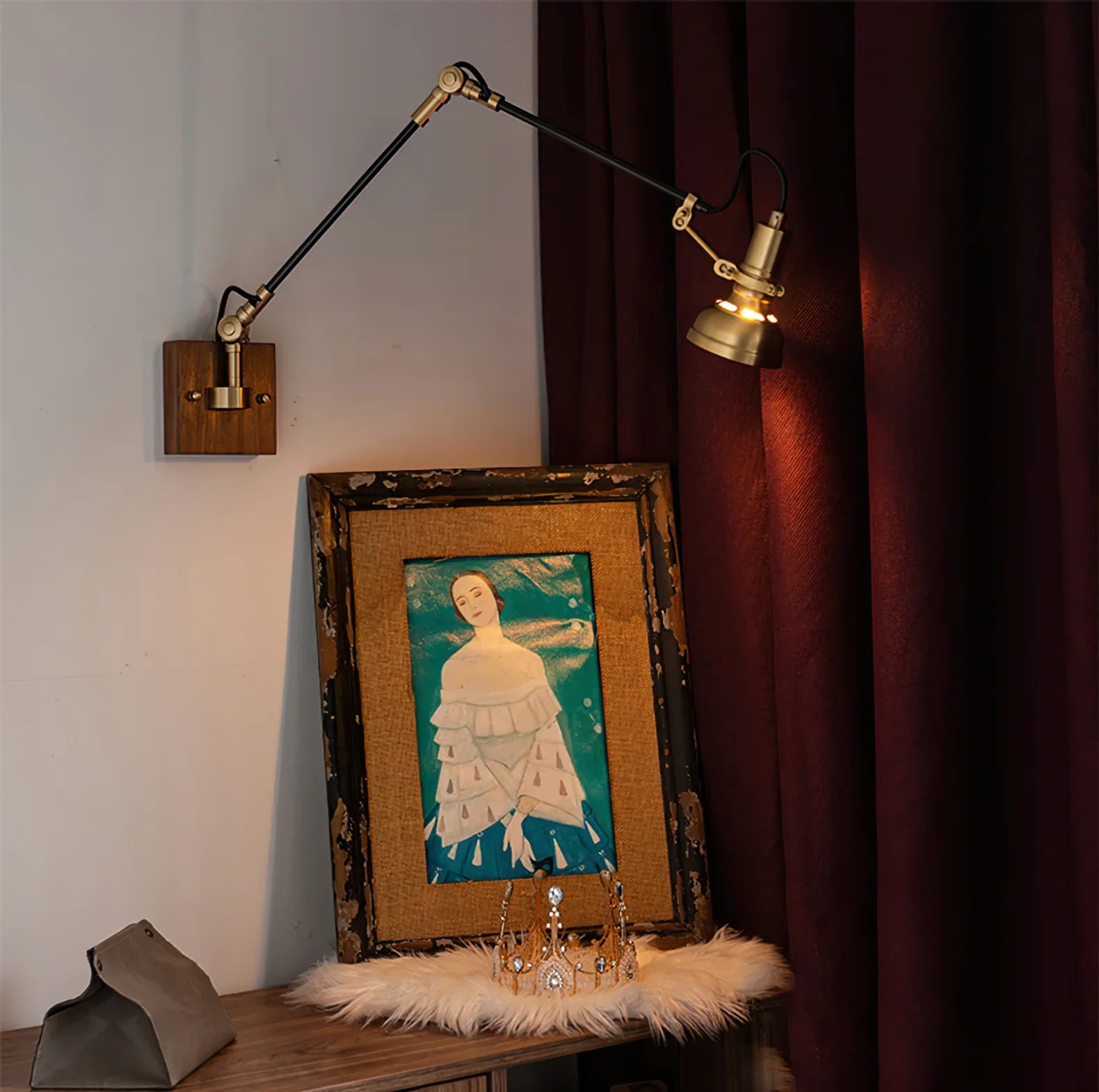 Modern Brass Wood Swing Arm Interior Wall Light | Sconcea