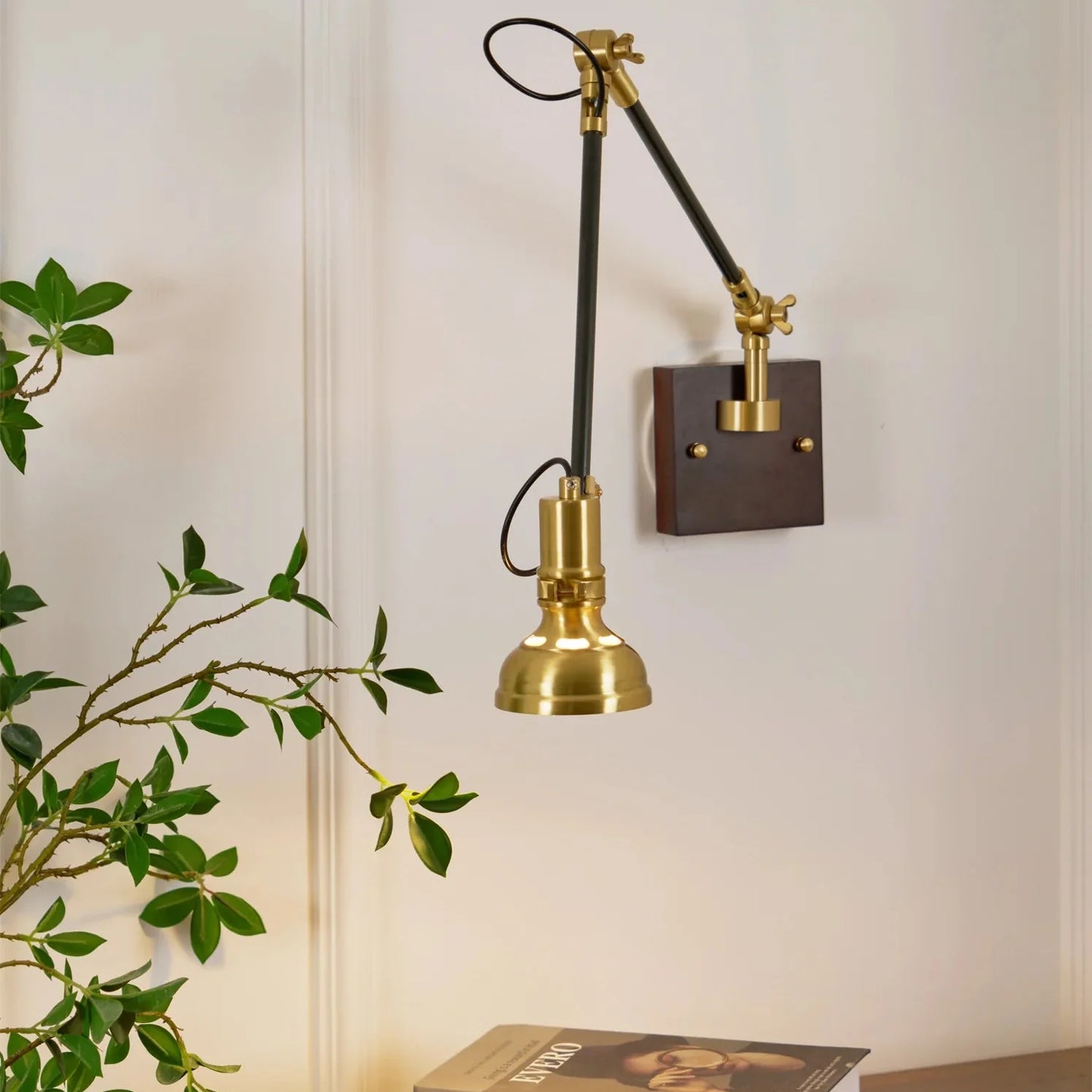 Modern Brass Wood Swing Arm Interior Wall Light | Sconcea