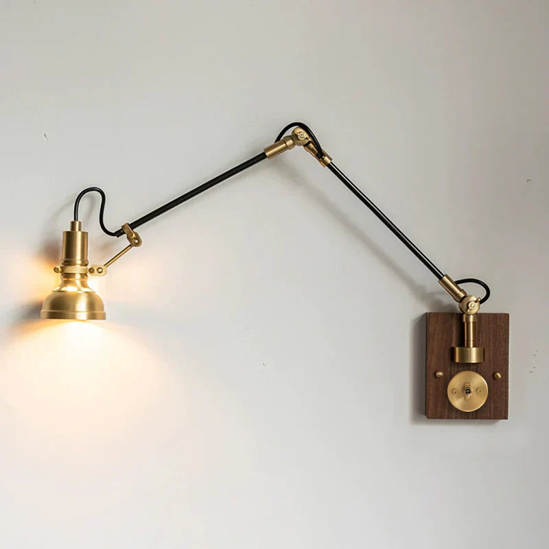 Modern Brass Wood Swing Arm Interior Wall Light | Sconcea