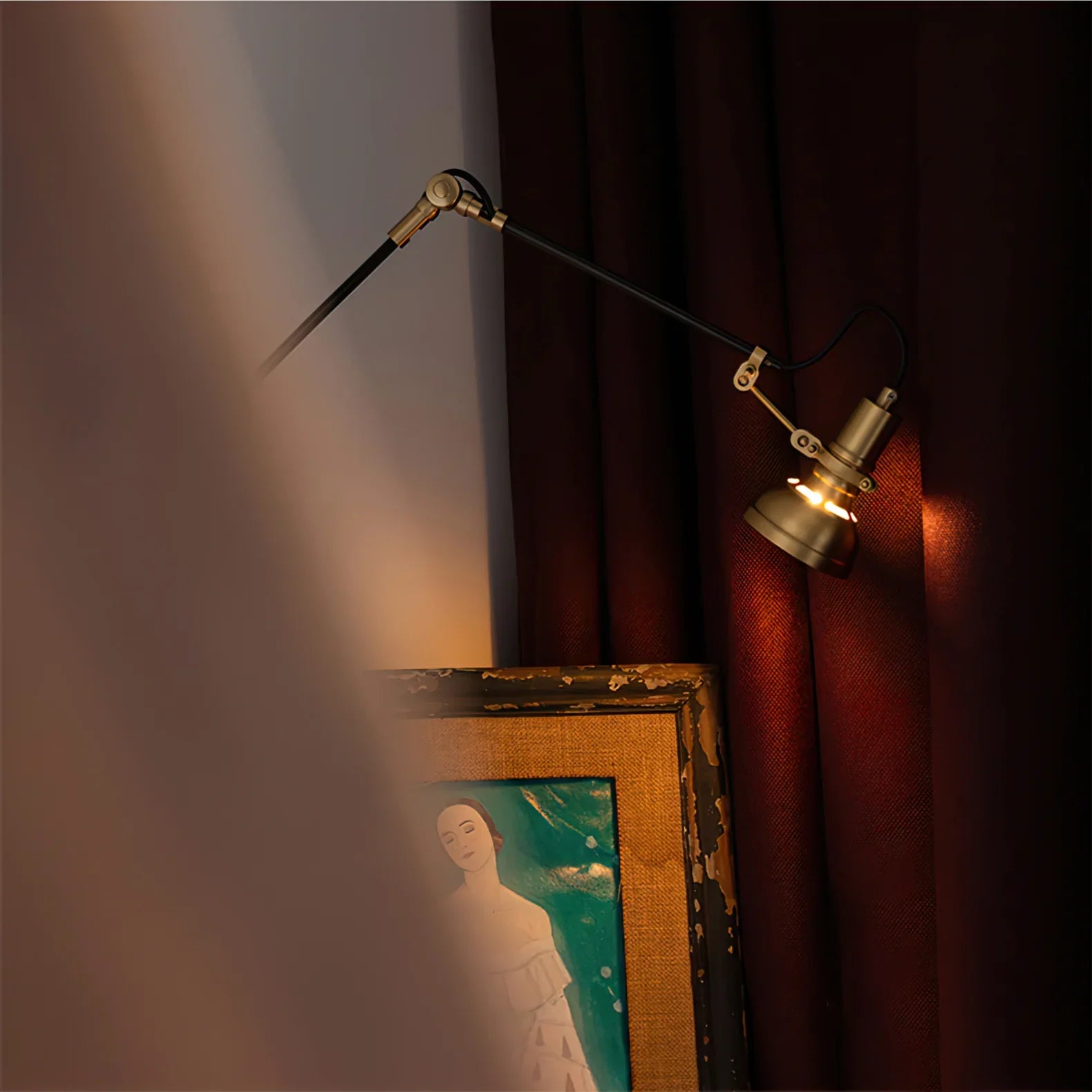 Modern Brass Wood Swing Arm Interior Wall Light | Sconcea