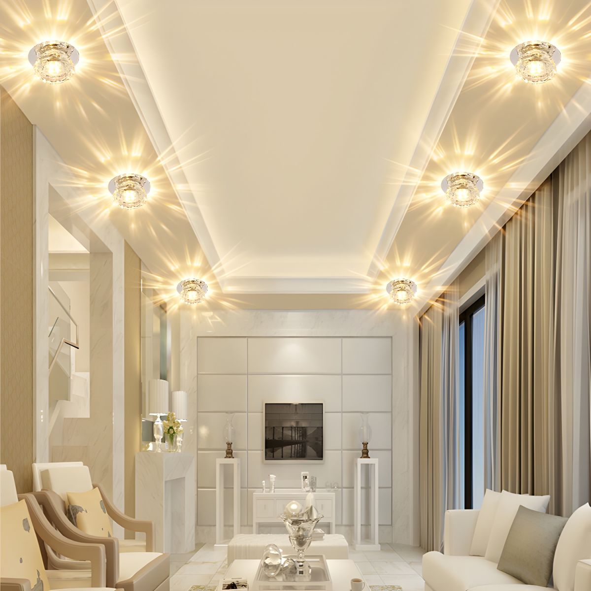 Modern Crystal Flush Mount Ceiling Light | Tolvira