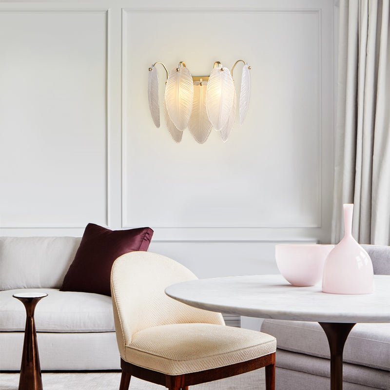 Modern Feather Glass Wall Sconce Brass Finish | Alveris