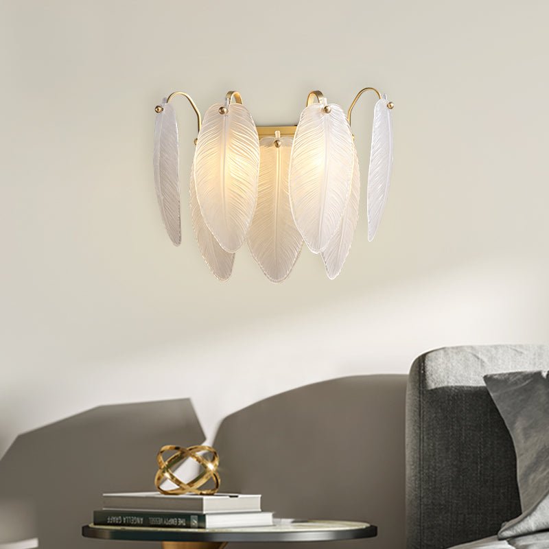Modern Feather Glass Wall Sconce Brass Finish | Alveris