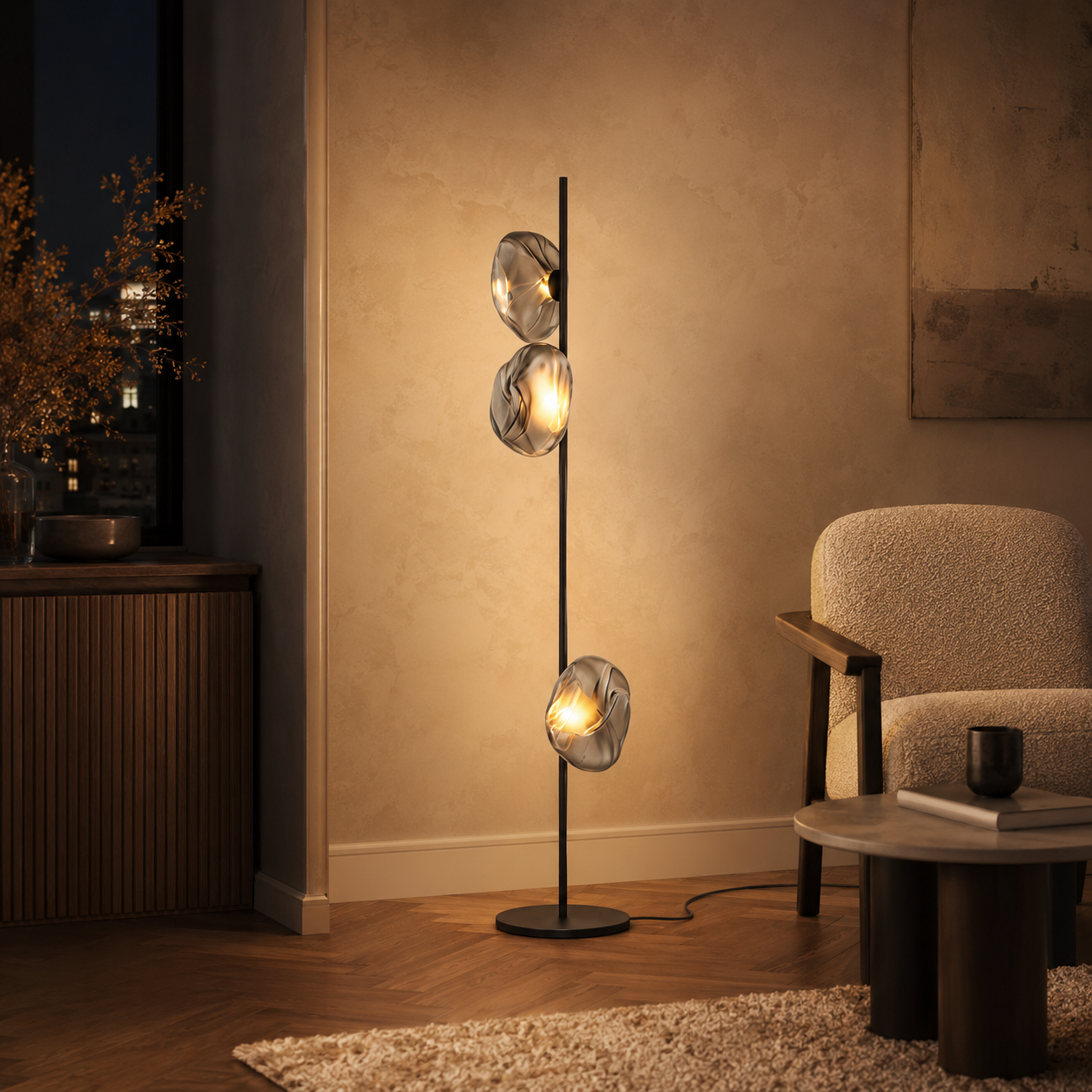 Modern Floor Lamp With Glass Shades Ambient Lighting | Zorvian