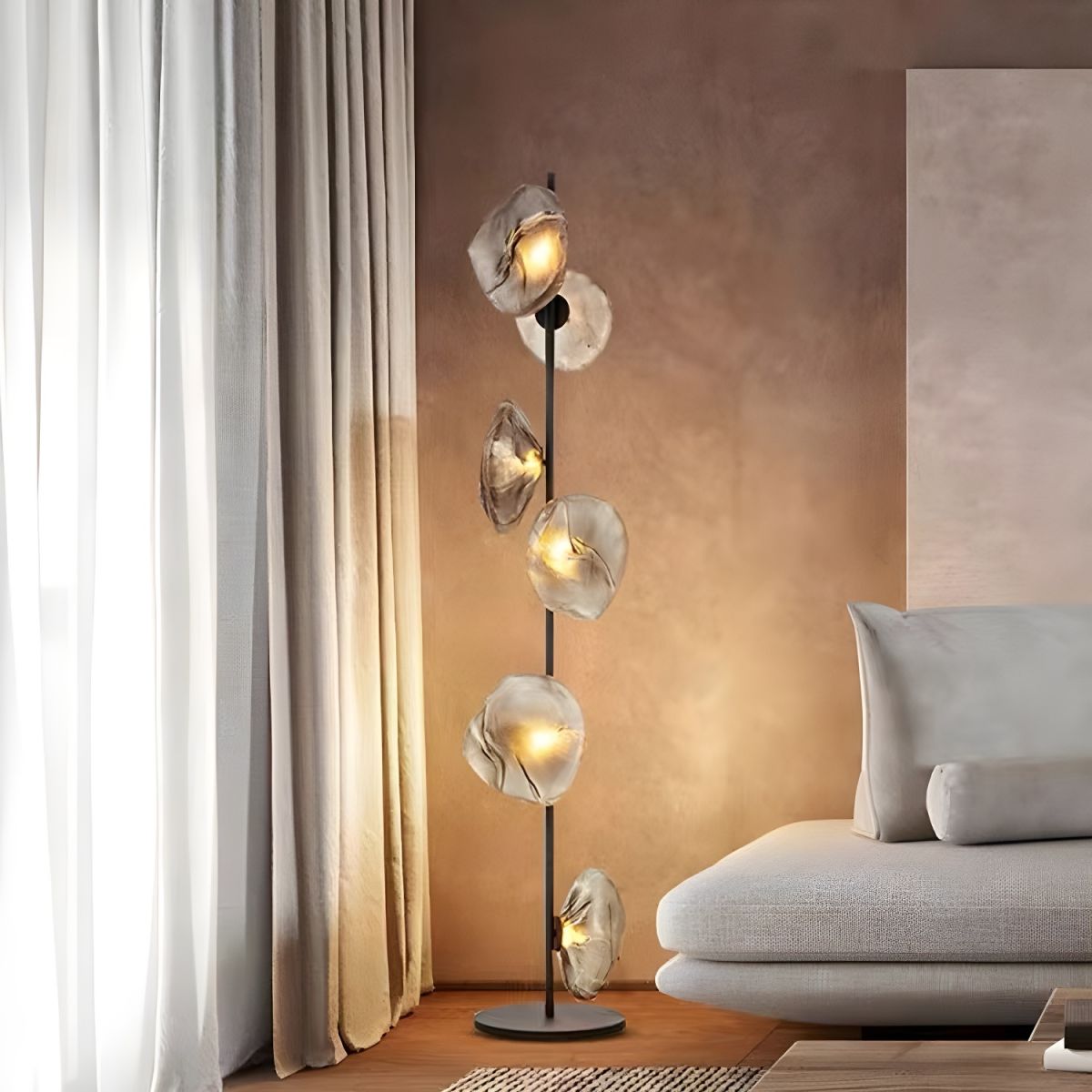 Modern Floor Lamp With Glass Shades Ambient Lighting | Zorvian