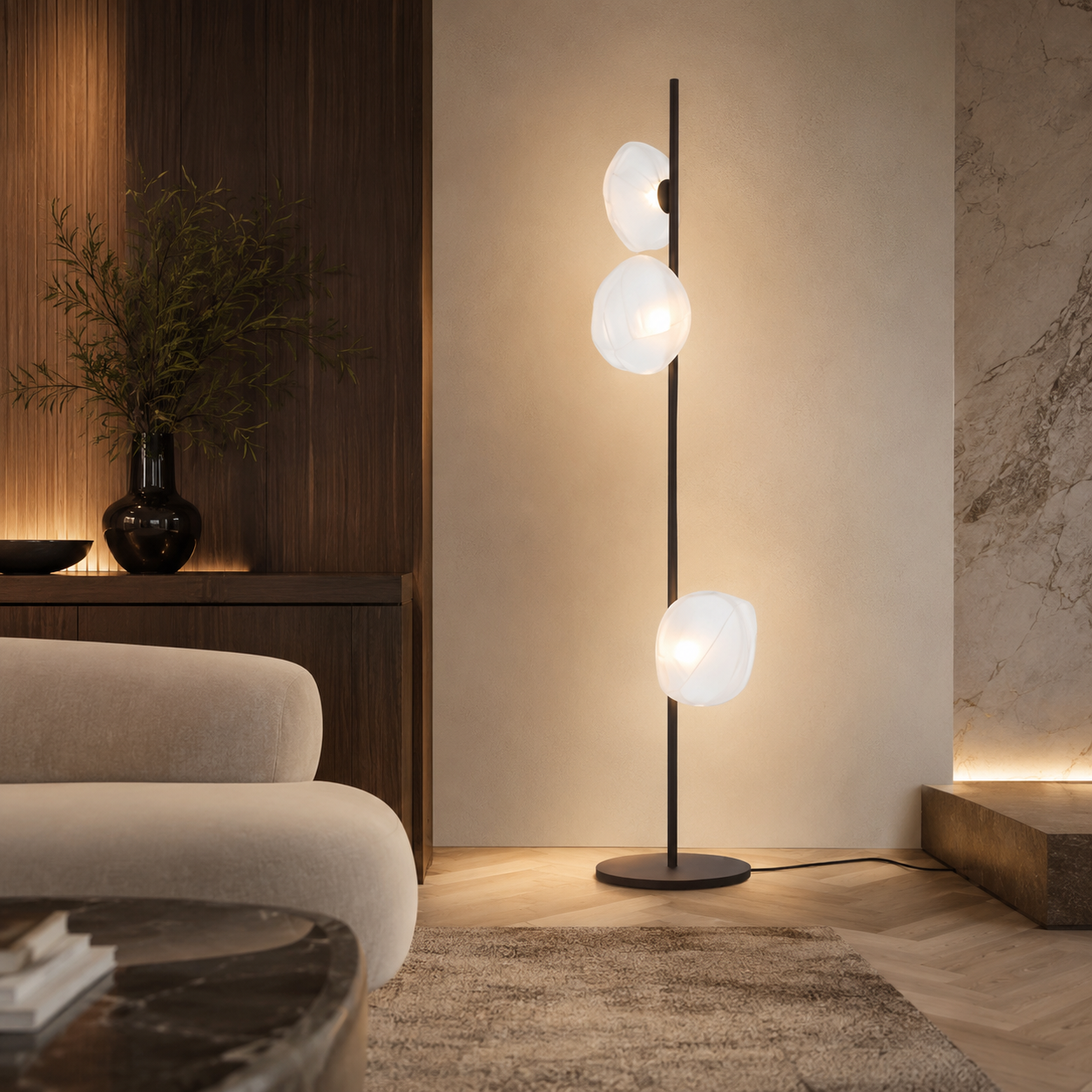 Modern Floor Lamp With Glass Shades Ambient Lighting | Zorvian