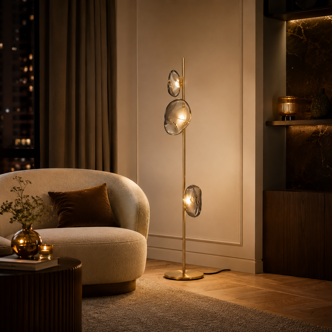 Modern Floor Lamp With Glass Shades Ambient Lighting | Zorvian