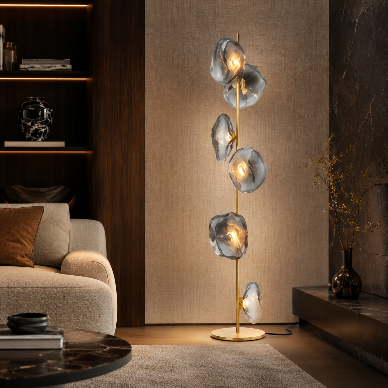 Modern Floor Lamp With Glass Shades Ambient Lighting | Zorvian