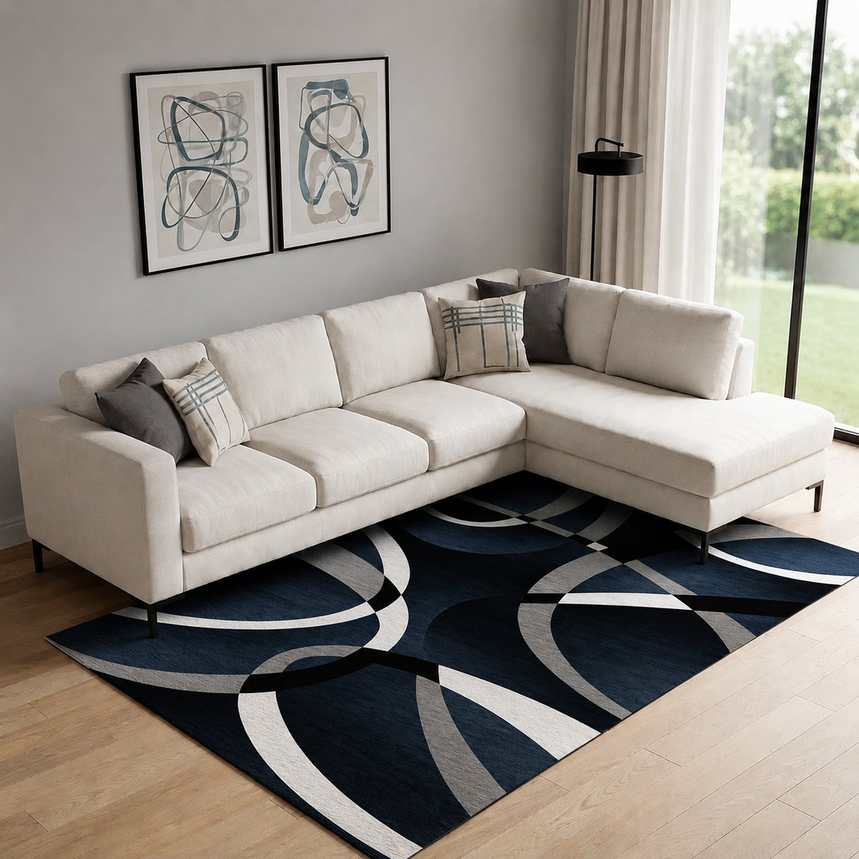 Modern Geometric Polyester Rug Rectangular Non Slip | Tervano