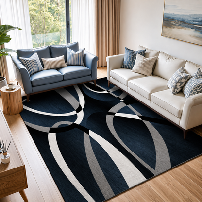 Modern Geometric Polyester Rug Rectangular Non Slip | Tervano