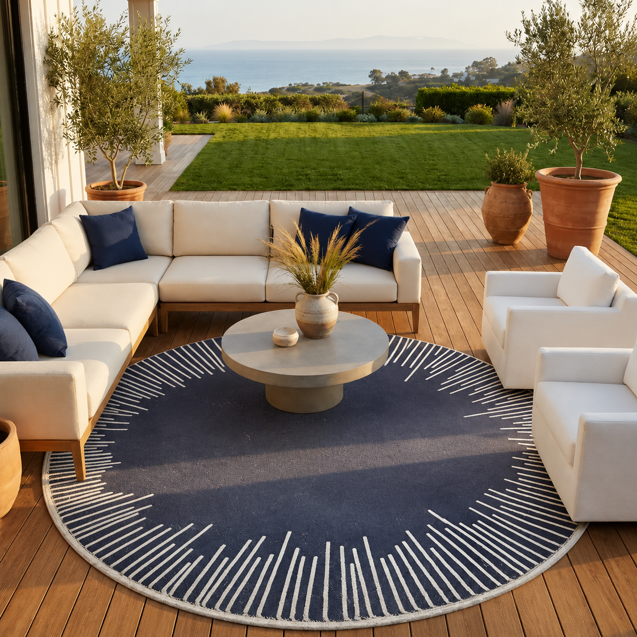 Modern Geometric Round Polyester Rug Anti Slip | Ravelle