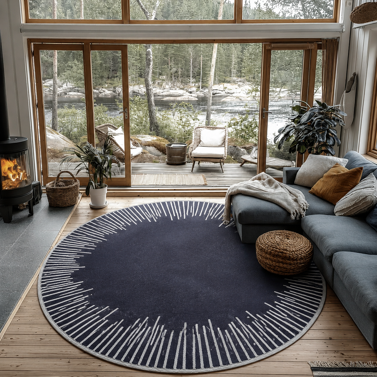 Modern Geometric Round Polyester Rug Anti Slip | Ravelle