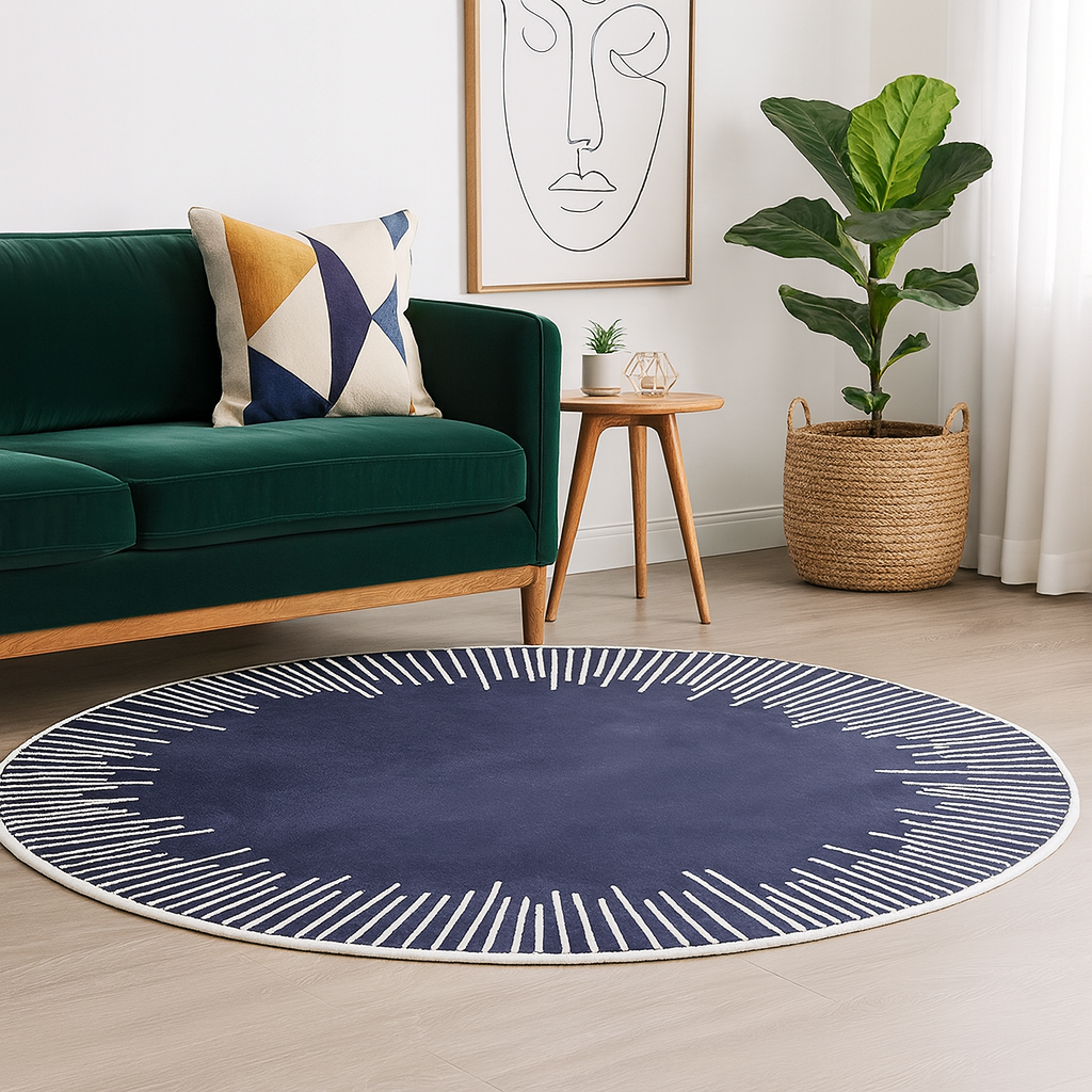 Modern Geometric Round Polyester Rug Anti Slip | Ravelle