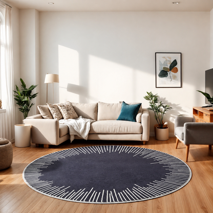 Modern Geometric Round Polyester Rug Anti Slip | Ravelle