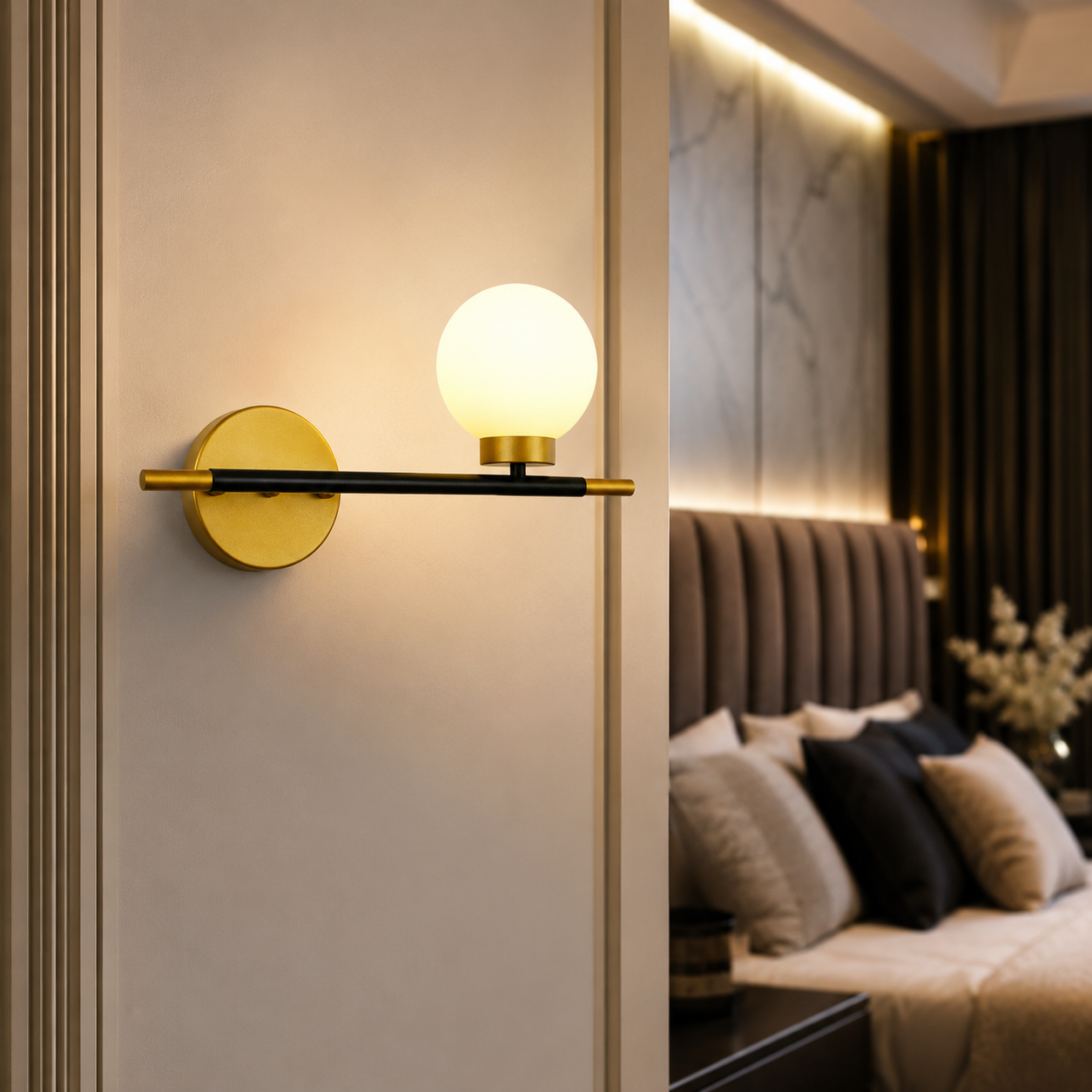 Modern Glass Globe Metal Bar Wall Light Fixture | Glowbar