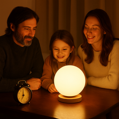 Modern Globe Glass Table Lamp with Wood Base Accent | Lumetriq