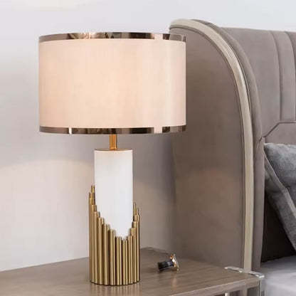 Modern Gold Table Lamp with Fabric Cylinder Shade | Luminara