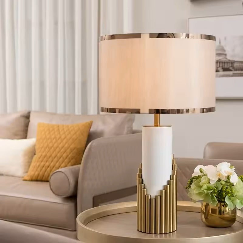 Modern Gold Table Lamp with Fabric Cylinder Shade | Luminara