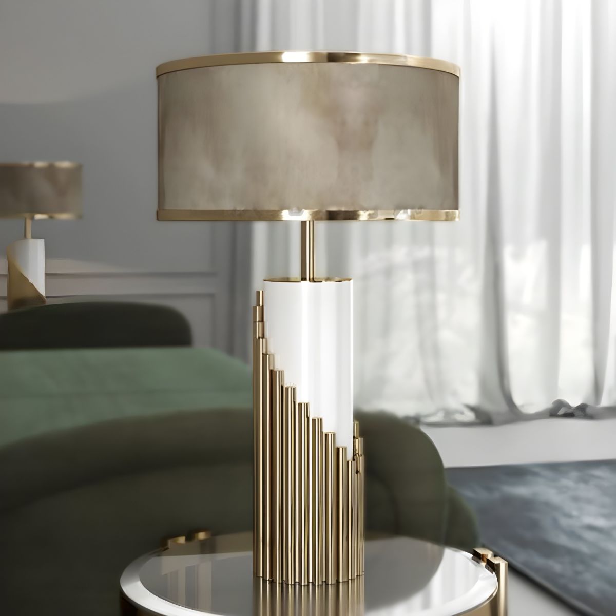 Modern Gold Table Lamp with Fabric Cylinder Shade | Luminara