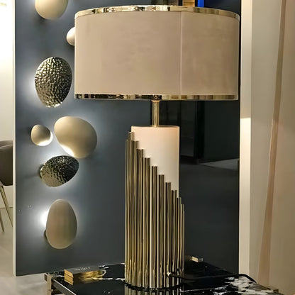 Modern Gold Table Lamp with Fabric Cylinder Shade | Luminara