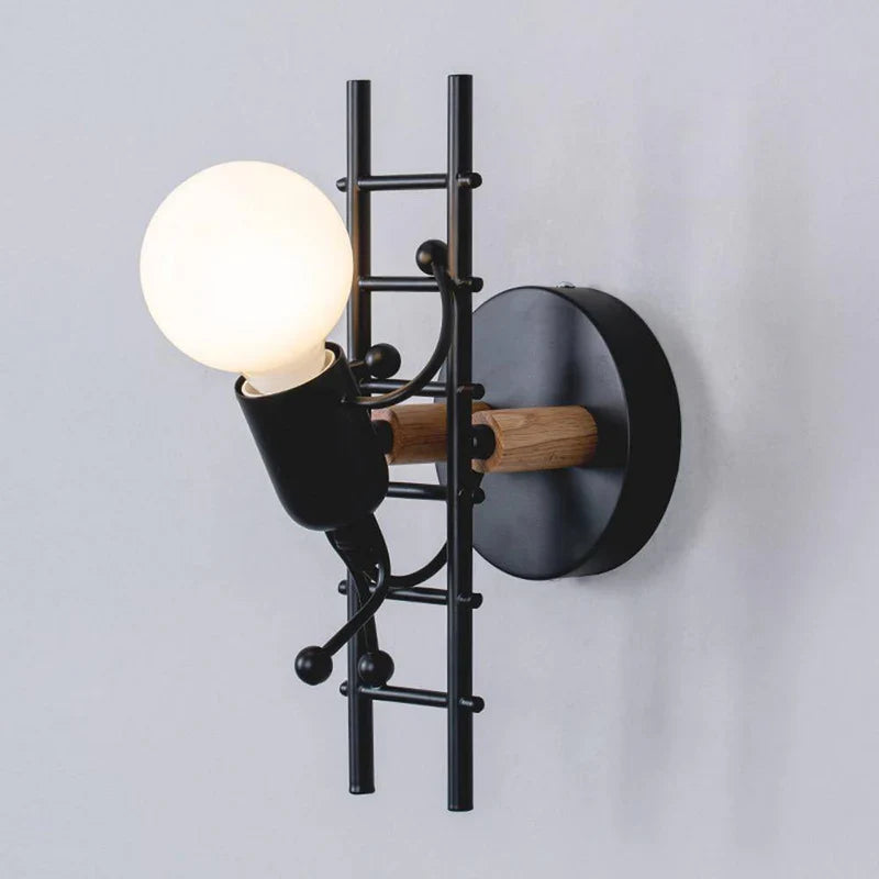 Modern Industrial Wood and Metal Figure Wall Light | Denrix