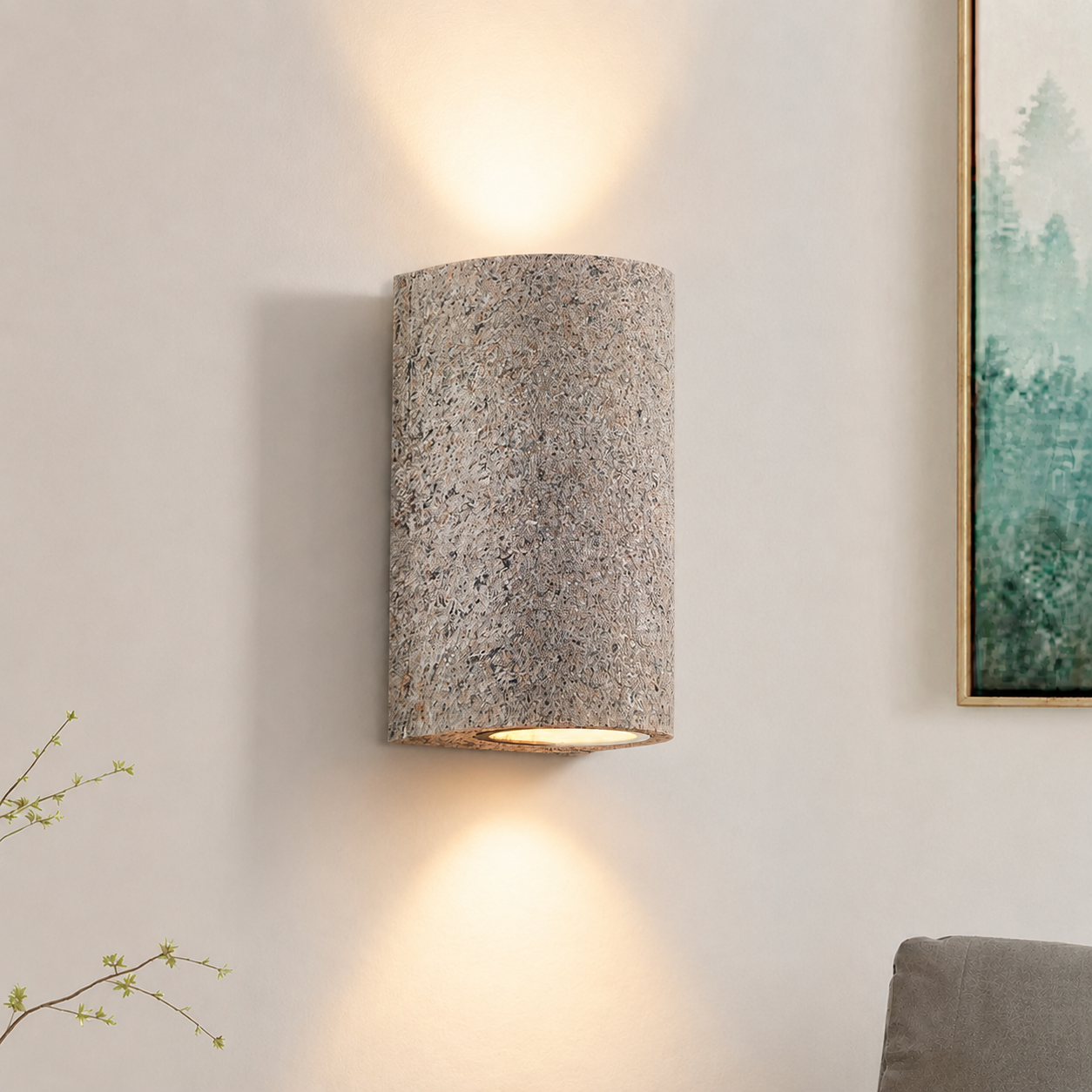 Modern LED Cylinder Stone Wall Sconce Wabi Sabi Style | Sovira