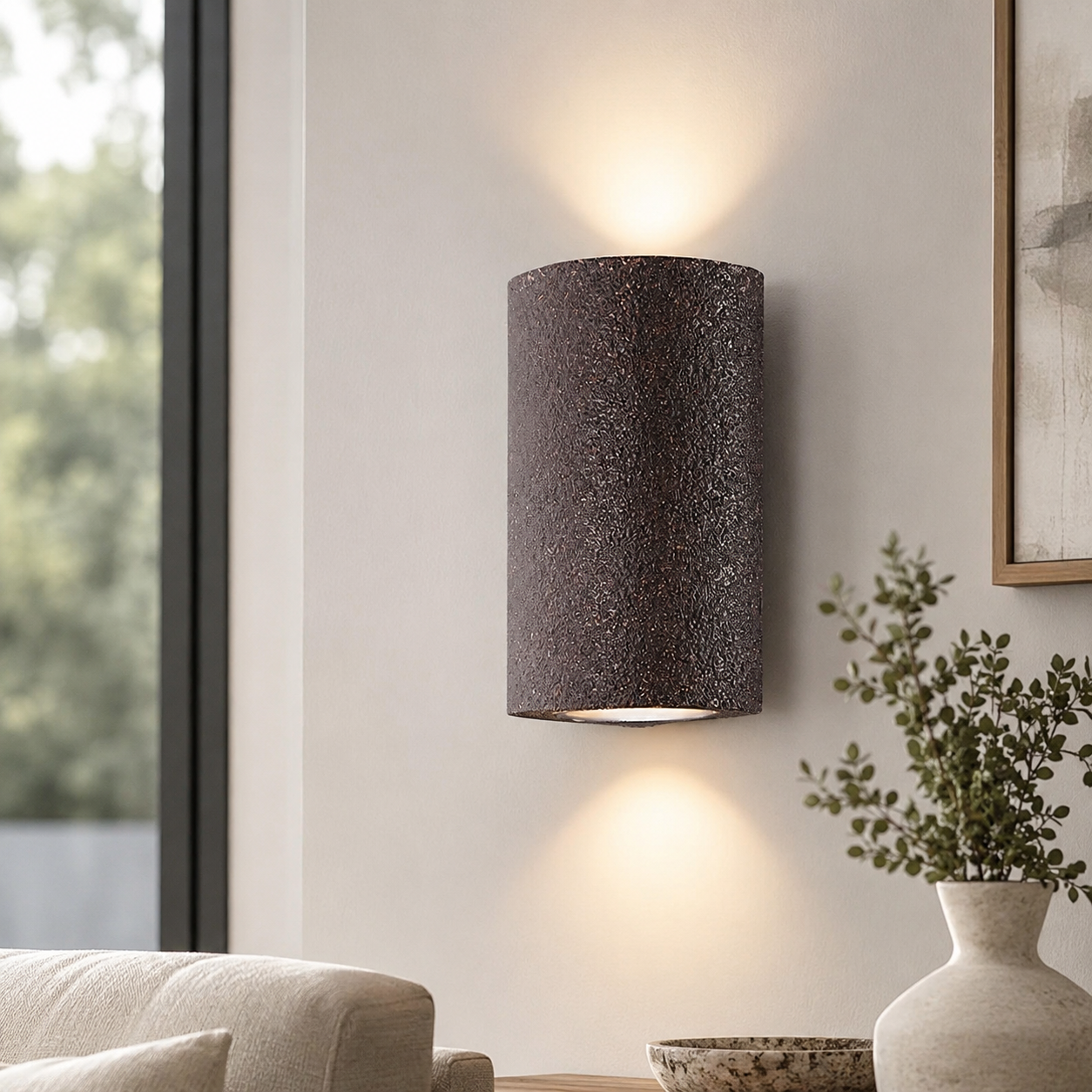 Modern LED Cylinder Stone Wall Sconce Wabi Sabi Style | Sovira