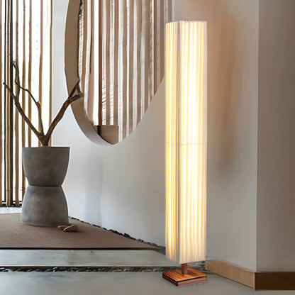 Modern LED Floor Lamp with Wood Column Fabric Shade | Calyron