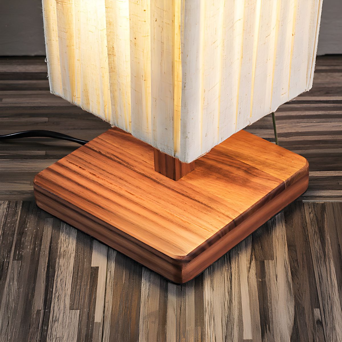 Modern LED Floor Lamp with Wood Column Fabric Shade | Calyron