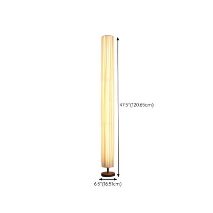Modern LED Floor Lamp with Wood Column Fabric Shade | Calyron