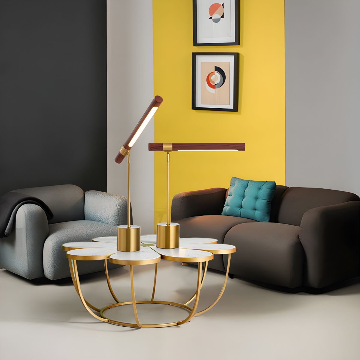 Modern LED Table Lamp Gold Metal Base White Shade | Loomina